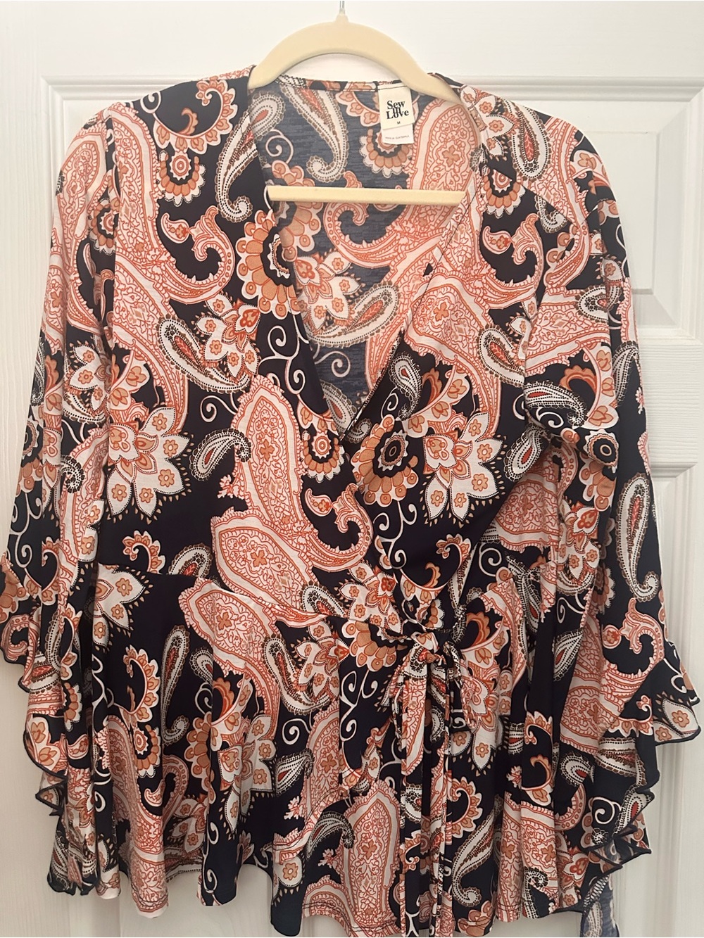 Sew In Love Paisley Wrap Blouse in Coral and Black